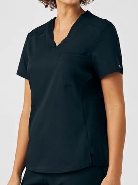 White Cross Black V-Neck Short Sleeve Scrub Top XL